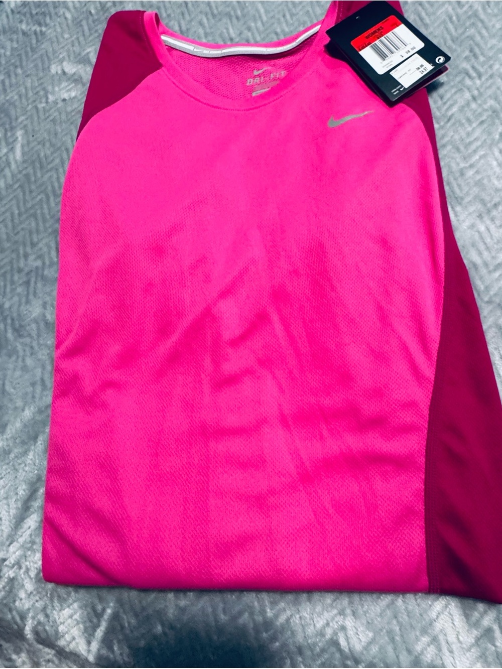 Nike Women's Hot Pink Short-Sleeve Dri-FIT Athletic Tee with Magenta Panels